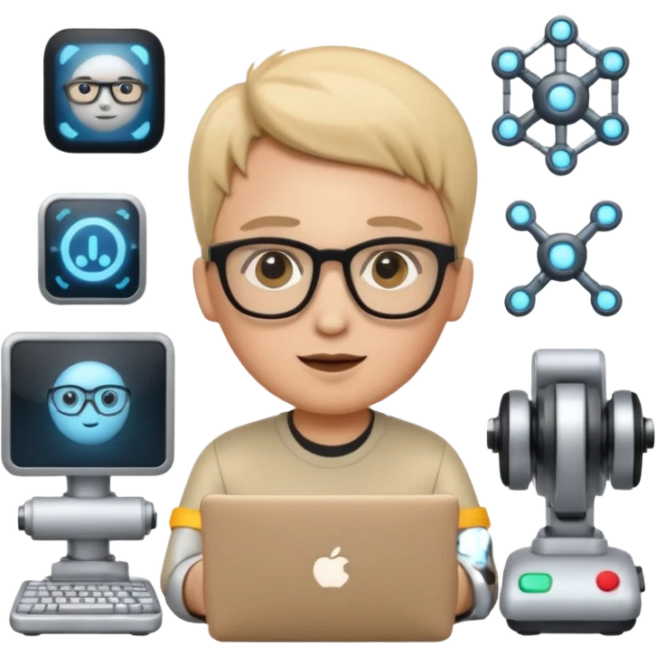 emoji representing a beginner in artificial intelligence with a curious expression and technology elements emoji