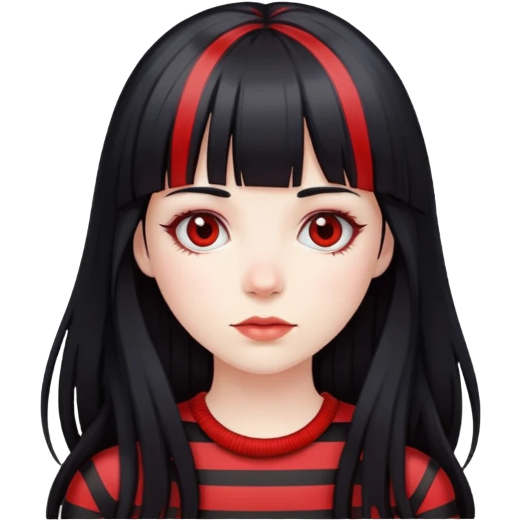 pale girl, long black hair with red striped hair and bangs emoji