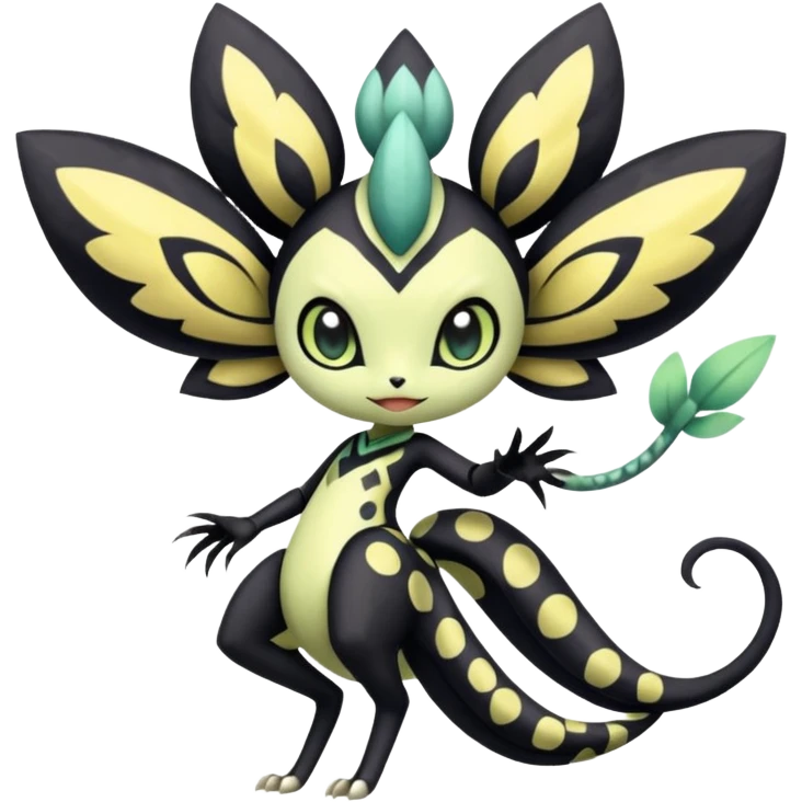 zig-zag-patterned tribal tropical hot polka-dotted Meloetta-Celebi-Giratina-Noibat-Pokémon-Fakémon-fusion-hybrid-creature emoji