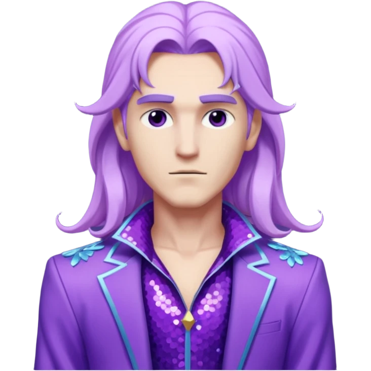 Zeus from Lore Olympus with long lilac hair, purple sequin outfit emoji
