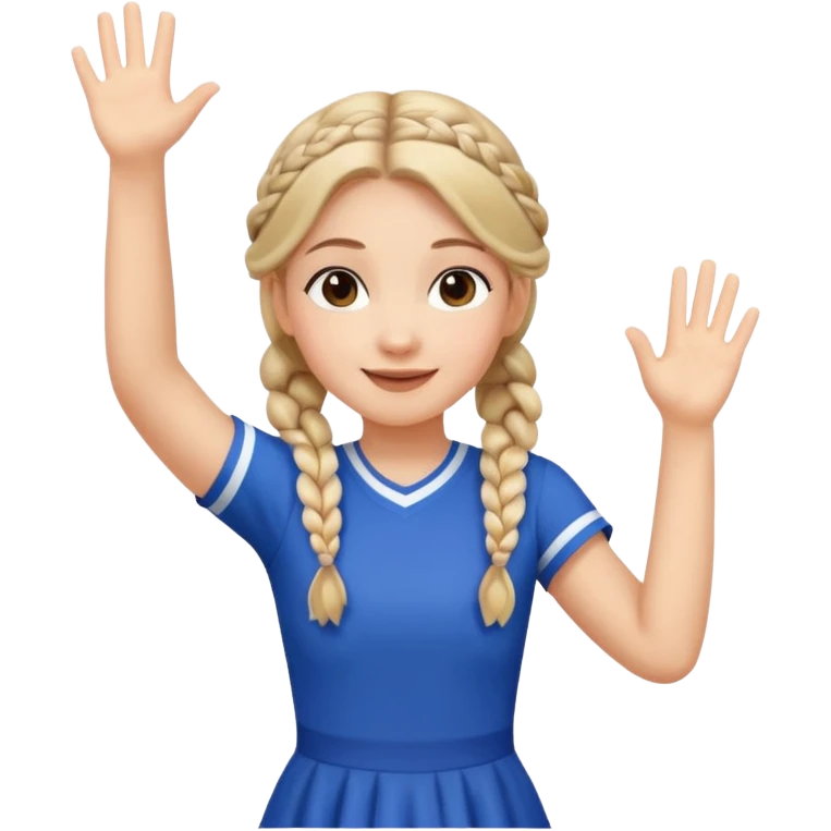 A braid hair girl in a jersey dress, waving both arms in pure joy. emoji