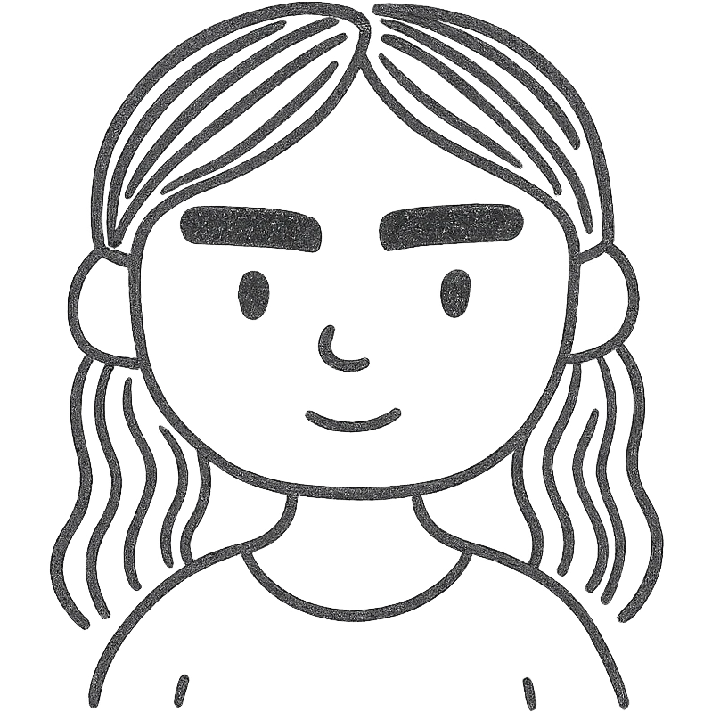 girl with brown hair and thick eyebrows, hand drawn outlined icon emoji