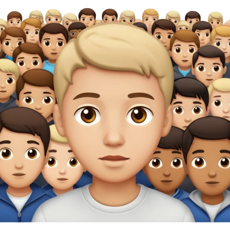 Brown-eyed boy in crowd light skin emoji
