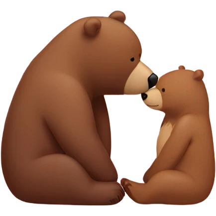 One pink bear kissing a brown bear on the forehead. Lots of hearts around  emoji