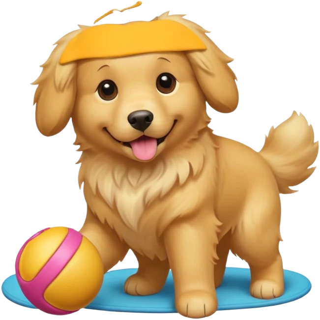 Golden retriever dog with a toy emoji