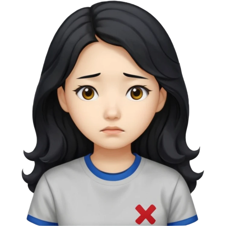  Korean female college student with a worried face , long wavy hair ,no glasses  emoji
