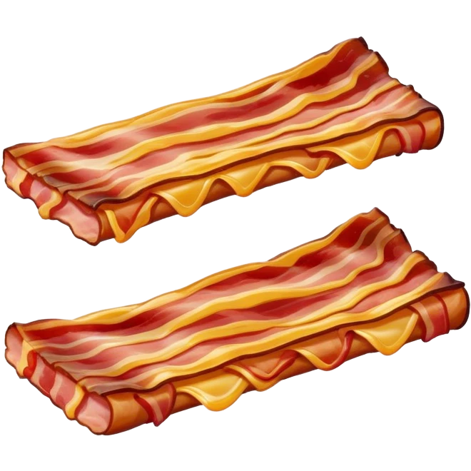 Cinematic crispy sizzling bacon, slightly curled, golden-brown with a perfect crunch, glistening with rich flavor, deep warm tones, served on a breakfast plate, comforting and indulgent. emoji