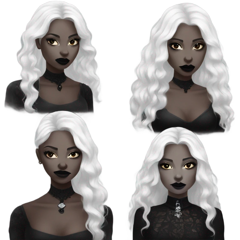 White skin, white hair, gothic clothes, black lipstick woman emoji