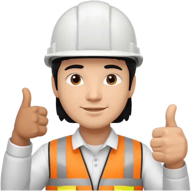 Una persona con pelo negro varon con casco blanco inginiero cilvil pulgar arriba emoji