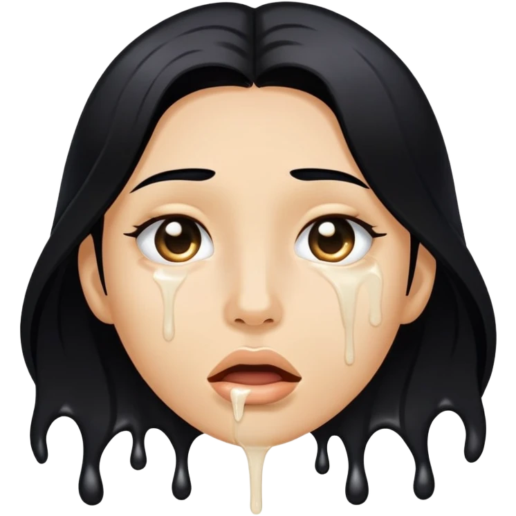 Milk dripping from tanned long black hair, from mouth lips sfw emoji