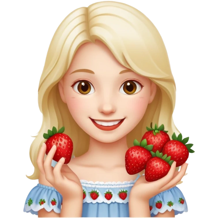 smiling girl with strawberries emoji