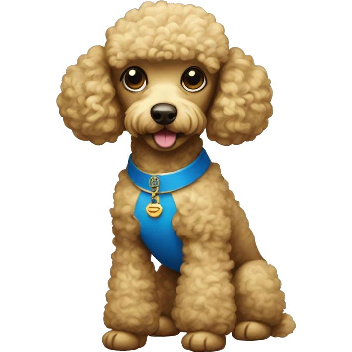 Poodle wearing blue and gold emoji