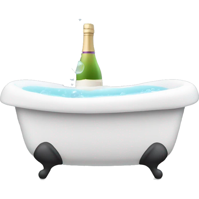 Bath tub with bubbles and wine next to it emoji