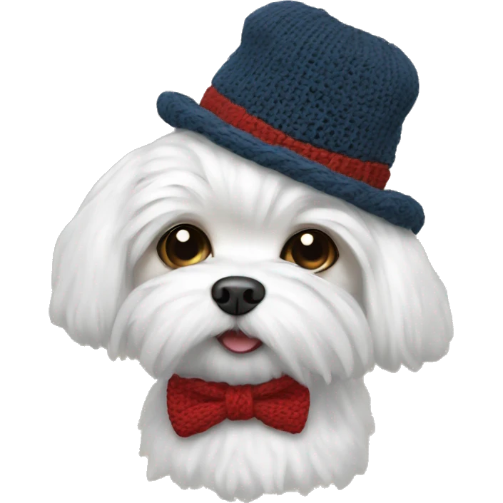 Maltese with bowtie and knitted hat emoji