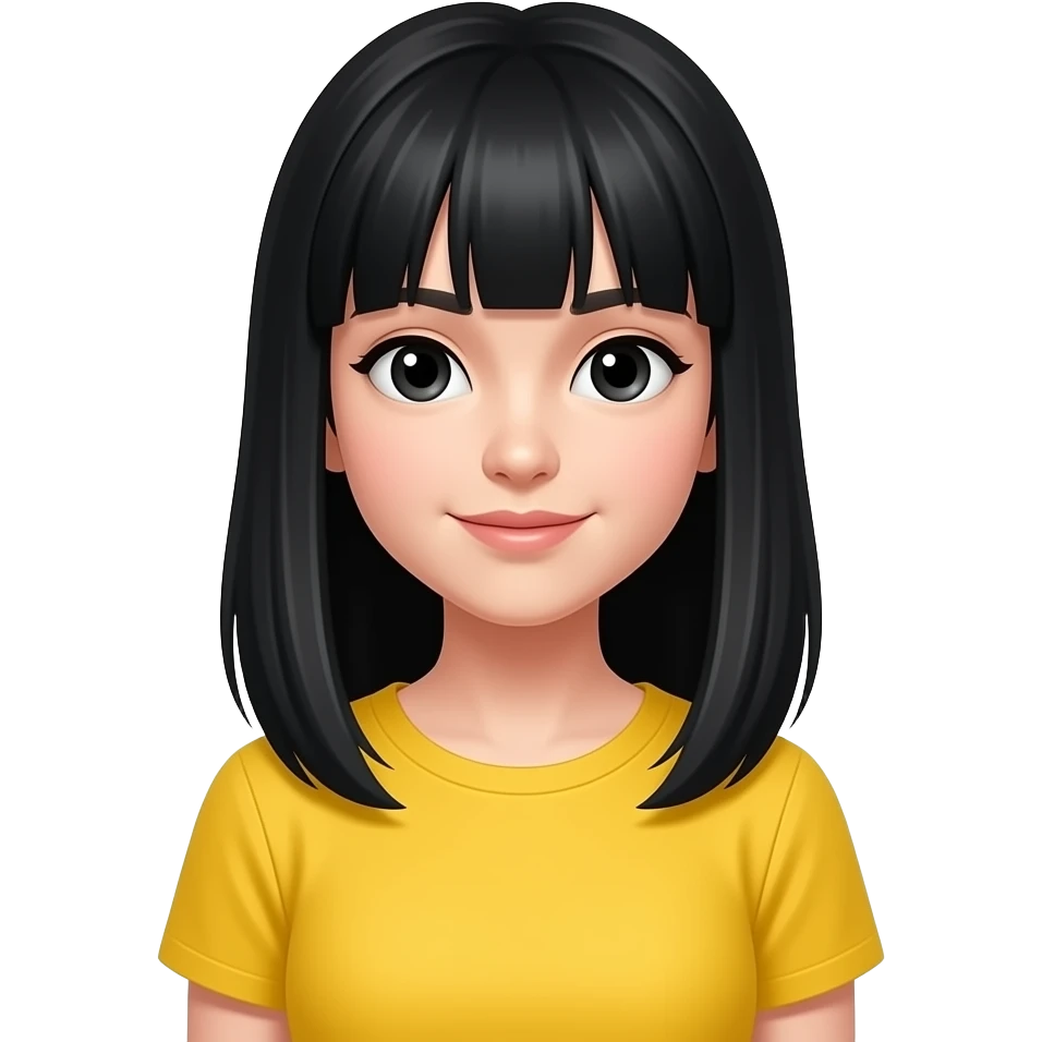 a girl with black straight  hairs wear a vibrant yellow color shirt emoji