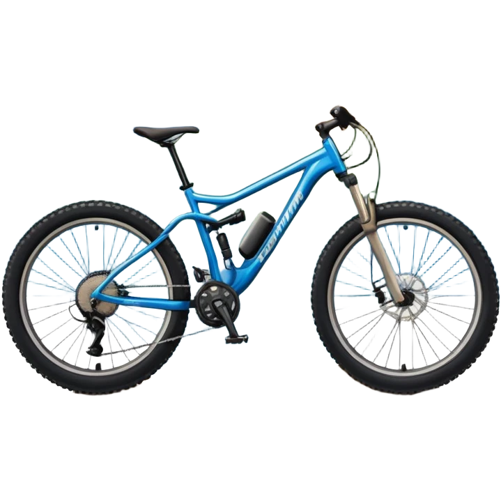 An icon featuring a mountain bike parked at the summit of a mountain, overlooking a vast mountain range and winding trail below. The backdrop includes rugged peaks, rolling hills, and a clear blue sky, with the sun casting warm light on the scene. Transparent background emphasizes the adventure. emoji