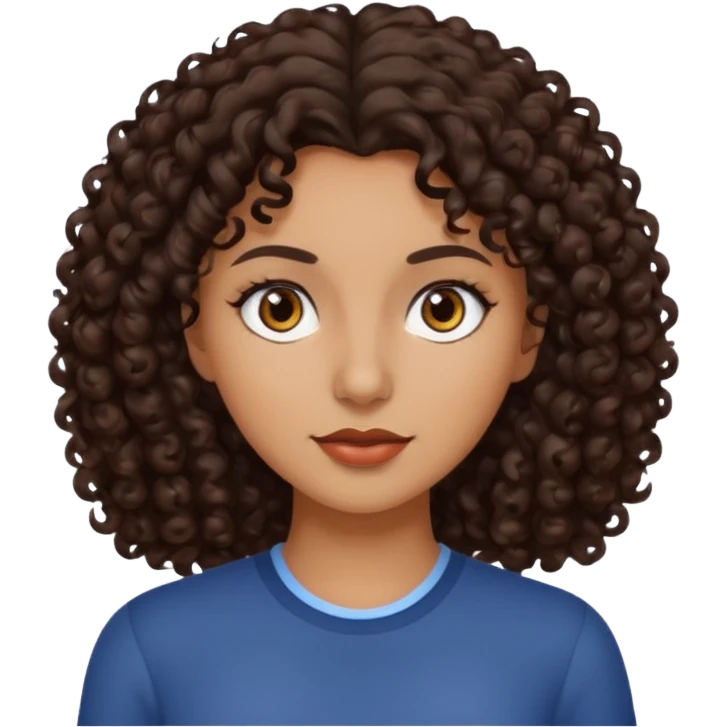 mujer pelo rizado pero no tanto  largo color marron oscuro, ojos marrones oscuros emoji