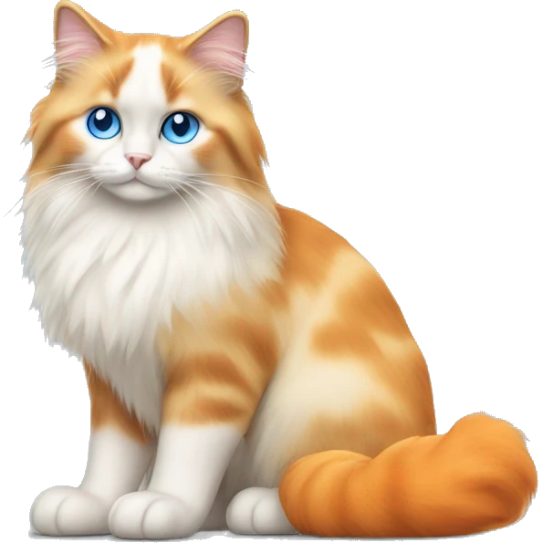 orange bicolor ragdoll cat with blue eyes and orange fluffy tail full body emoji