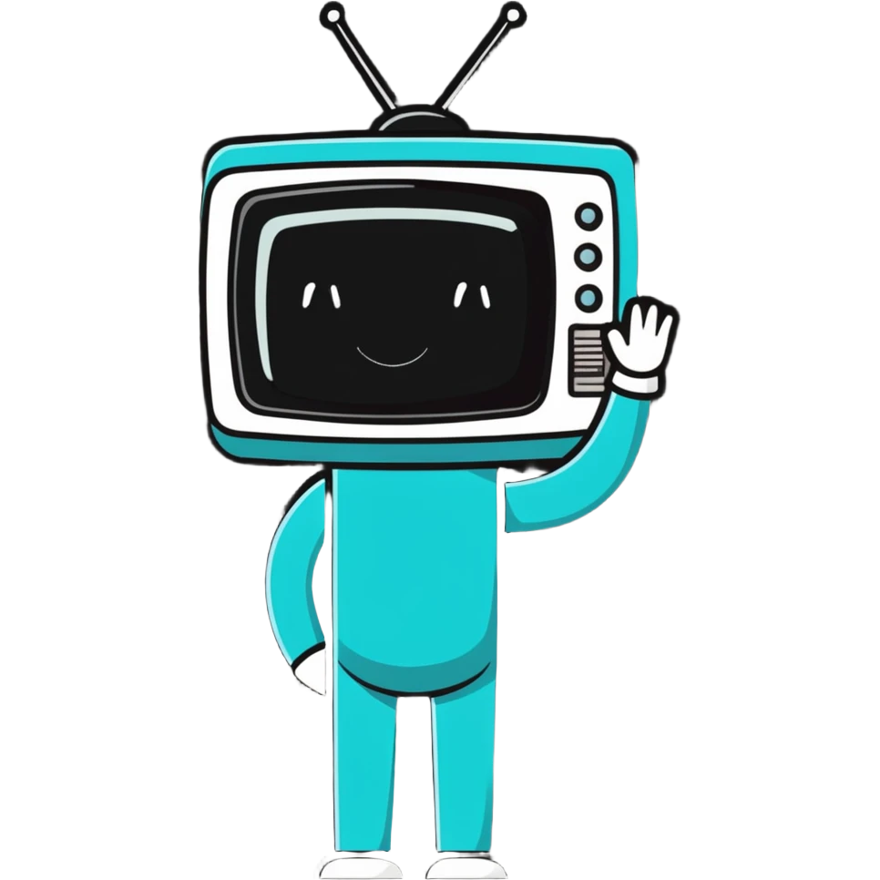 a humanoid figure with a TV for a head, fun and friendly emoji