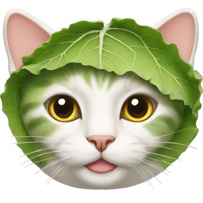 cat with cabbage leaf on its head emoji