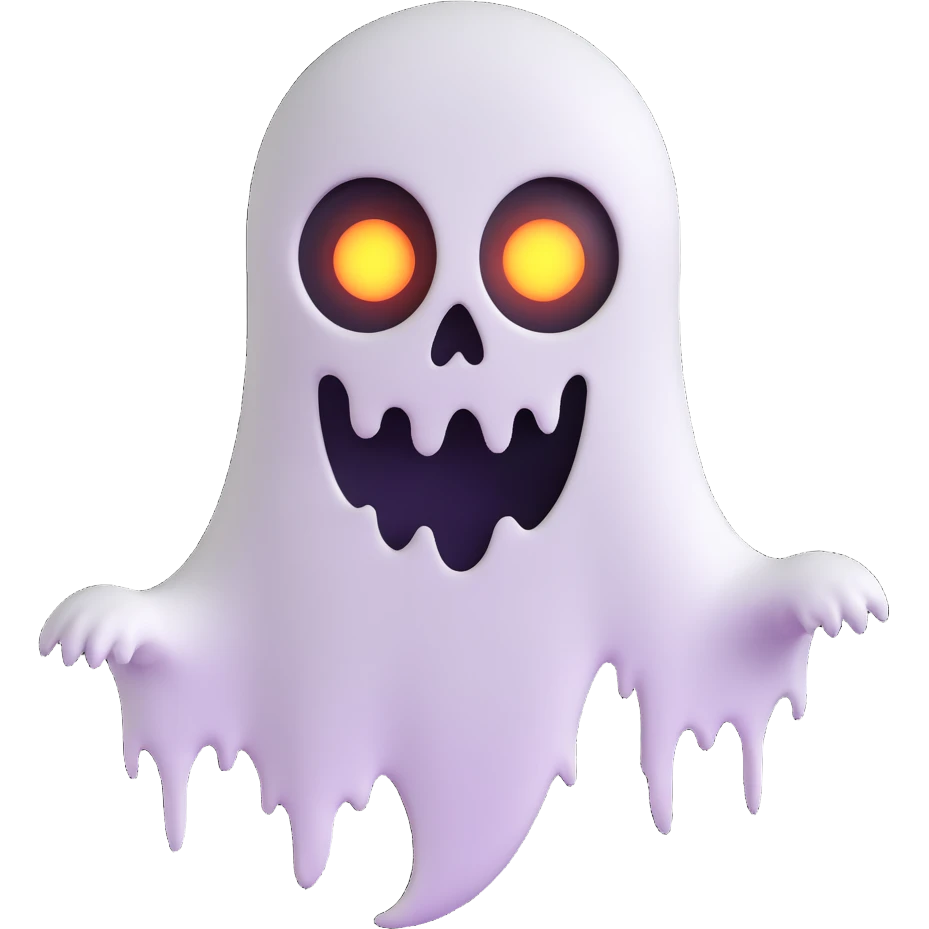 spooky ghost, tattered edges, glowing eyes, dark background emoji