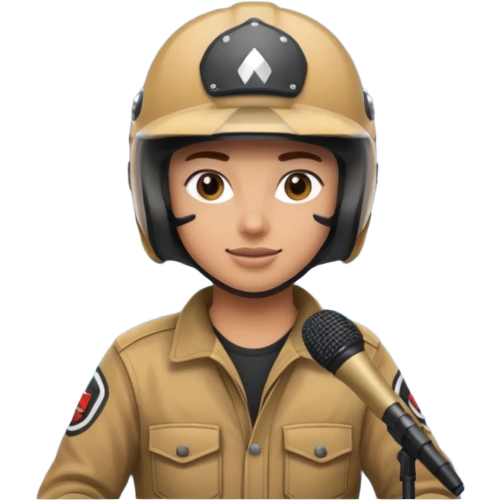 dirtbike rider on stage being interviewed emoji