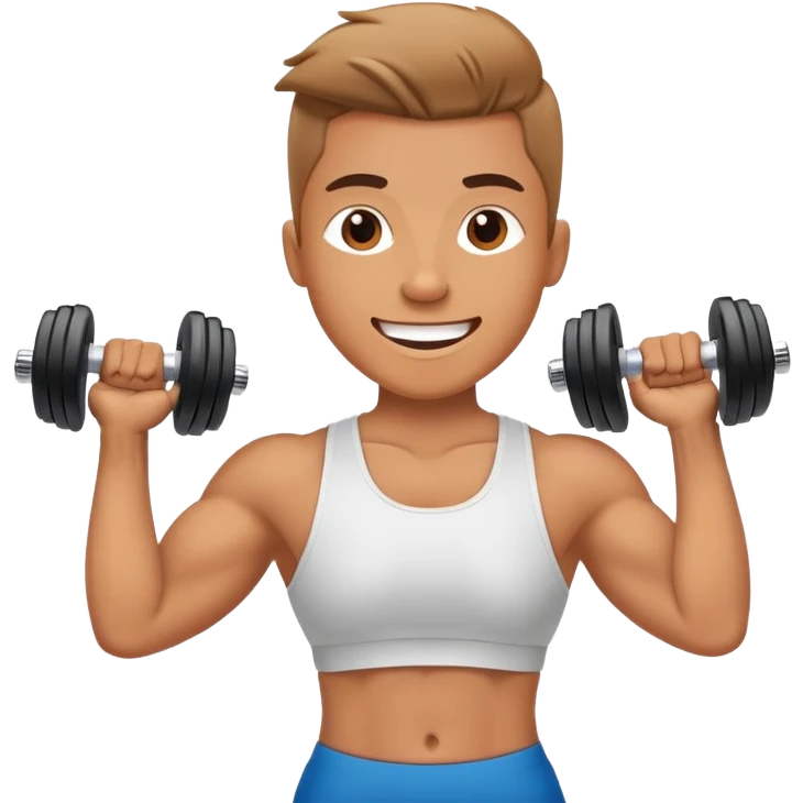 Energetic person exercising with dumbbells, looking happy and motivated emoji