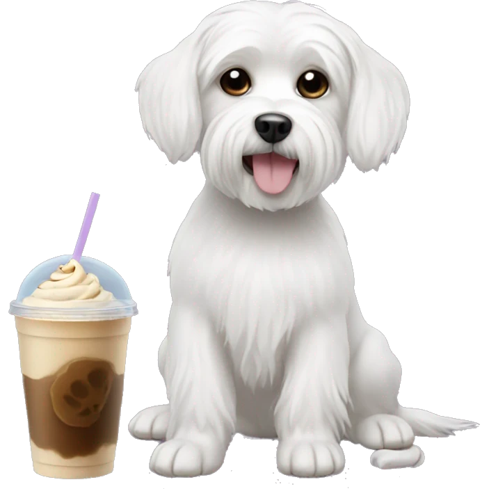 Maltese dog with iced coffee emoji