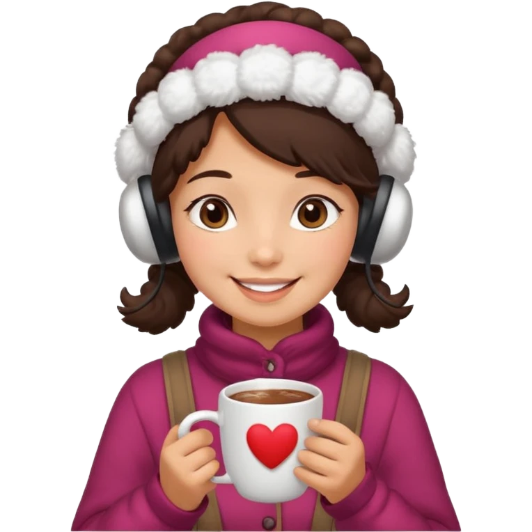A cozy vendor with fluffy earmuffs, handing out steaming cocoa with a warm smile. emoji