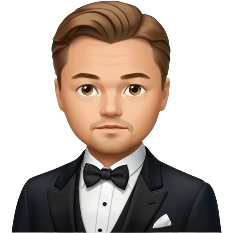 Illustrate Leonardo DiCaprio in a tuxedo with a classic suave expression. emoji