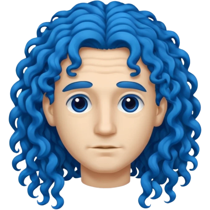 man with very blue curly long blue hair emoji