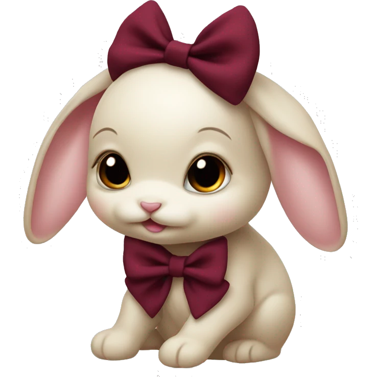 Baby bunny with coquette burgundy bow on ear emoji