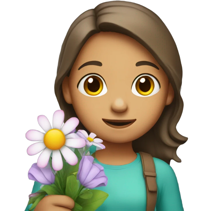 A girl with airtach coloring who holds flowers in her hands emoji