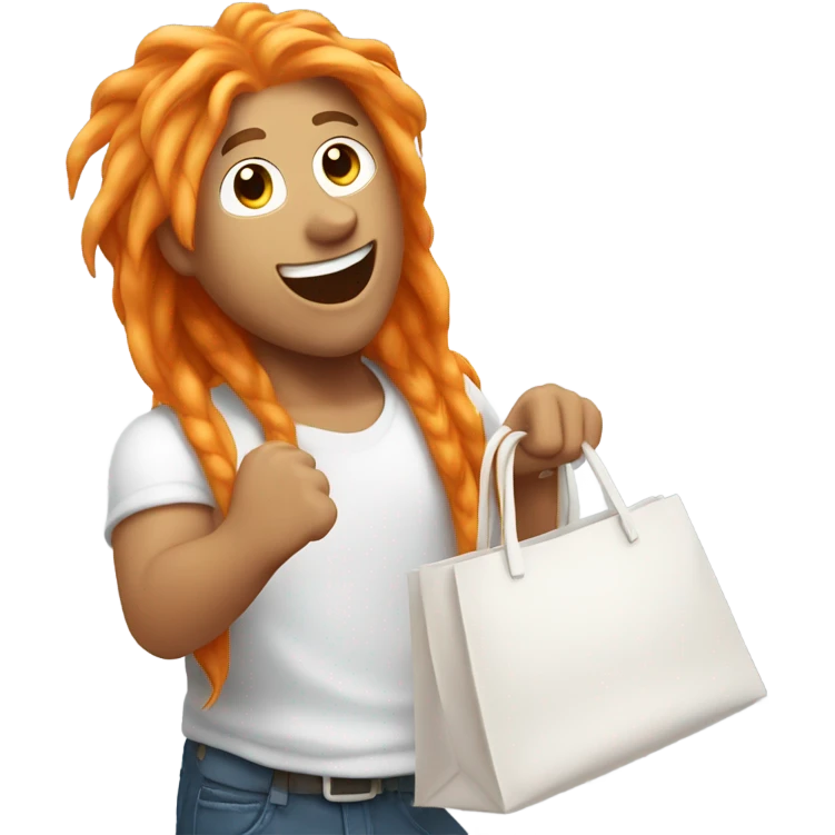Long orange hair guy being really happy and holding a white bag emoji