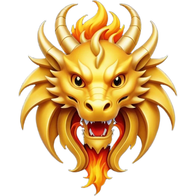Simple minimalist Golden fiery crest symbol thats in a shape of a dragon emoji