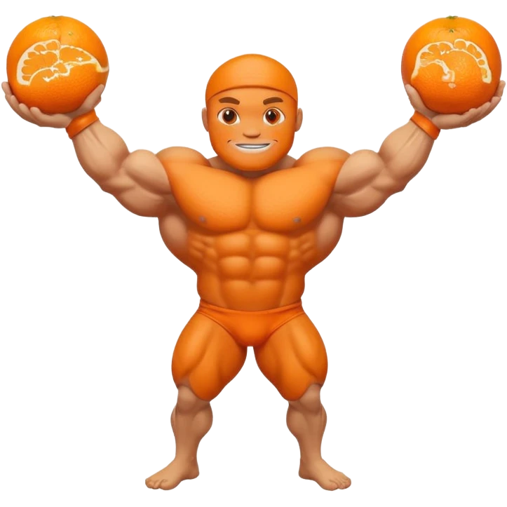 Fruit orange with a face and bodybuilder arms and leg emoji