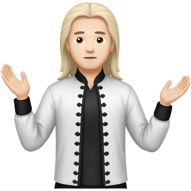 homme au cheveux long qui pratique le qi gong, habits noirs ou blancs, en position debout emoji