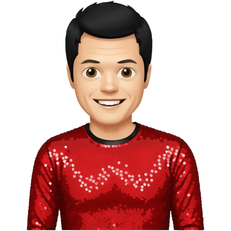 Johnny Knoxville from Jackass with black hair, red sequin outfit emoji