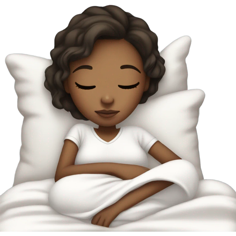 Properly Teen girl cozyly sleeping short dark brown hair wearing white pjs emoji