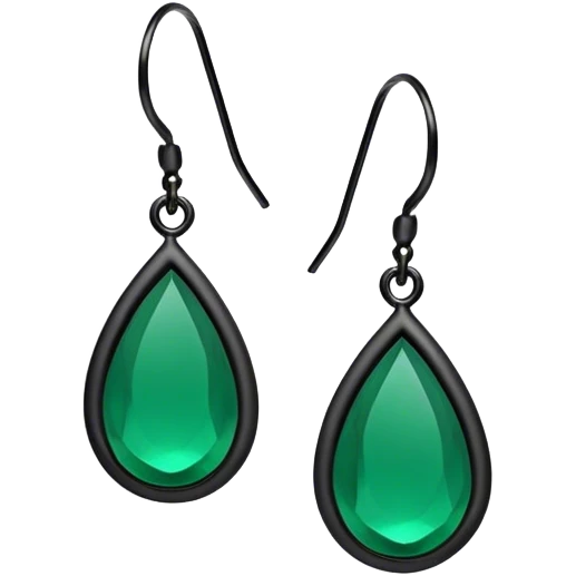 A pair of earrings with a smooth, curved teardrop shape, deep matte black or vibrant emerald green, emoji