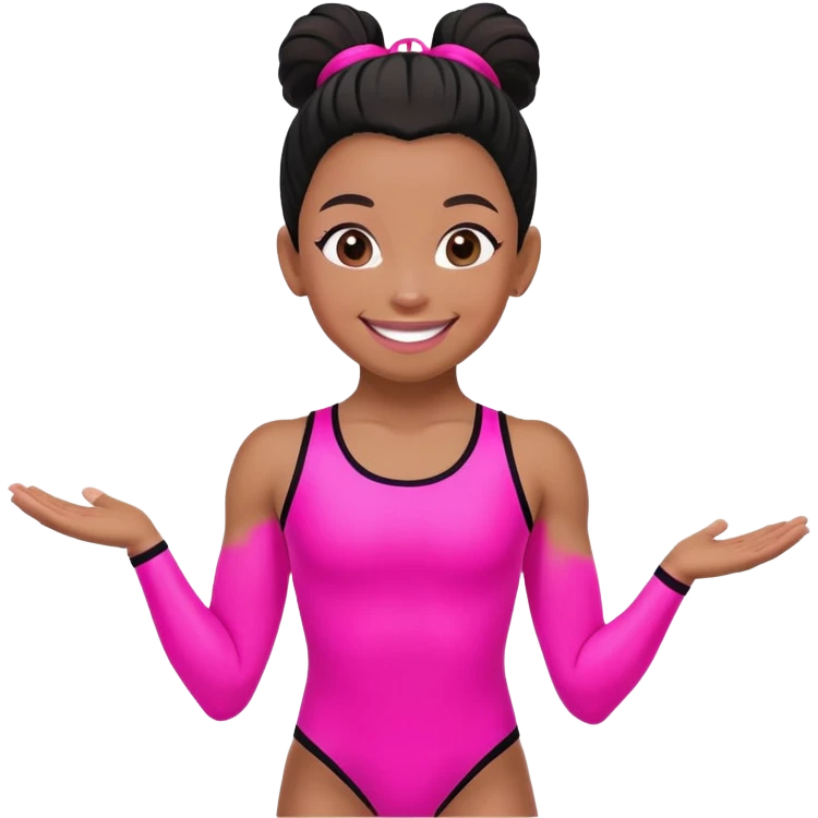 "A gymnast in neon pink and black outfit with a smile and a look of surprise." emoji