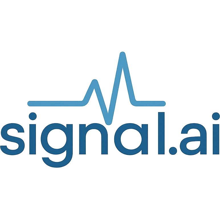 logo for signal.ai combining 'signal.ai' text with a digital pulse or heartbeat line, representing rapid response and assistance, clean and professional style emoji