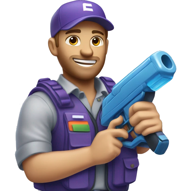 Caucasian Fedex express delivery driver with a water gun emoji