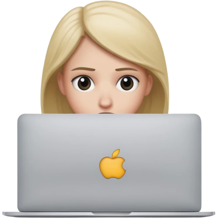 Someone using a MacBook, looking anxious emoji