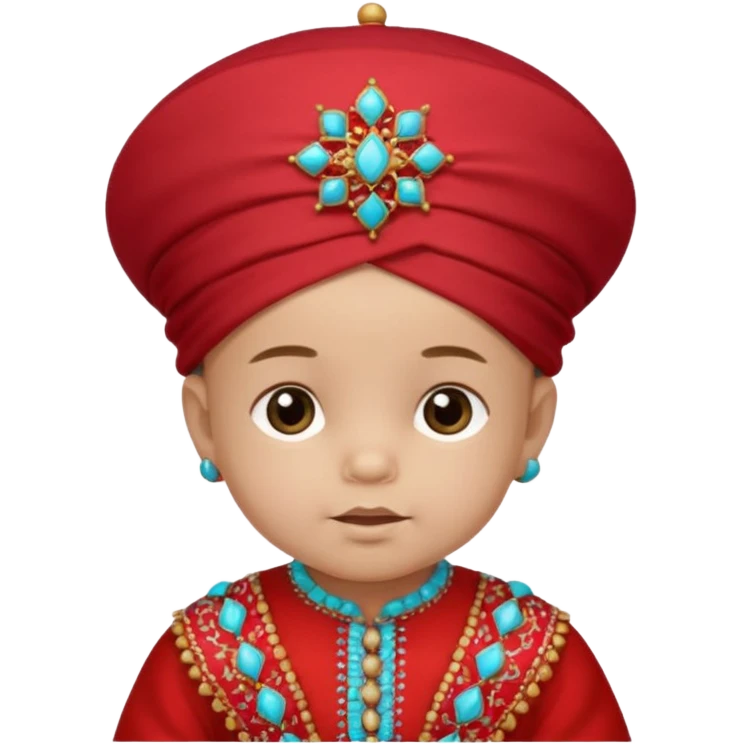  baby boy dressed in colorful ghalibiya with delicate decorations with a red Moracain hat emoji