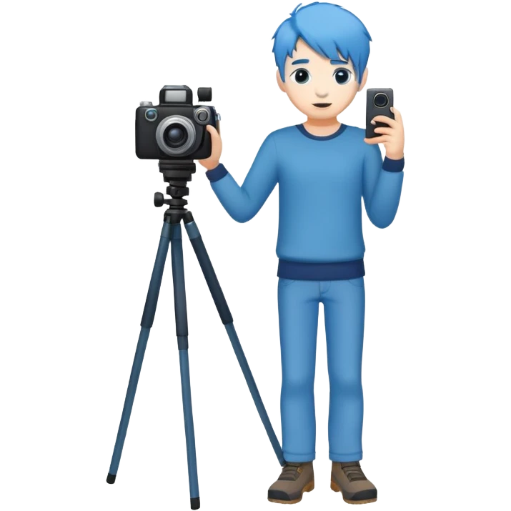 blue hair full body man with camera standing emoji