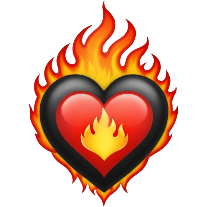 Black and red heart with flames tattoo style emoji