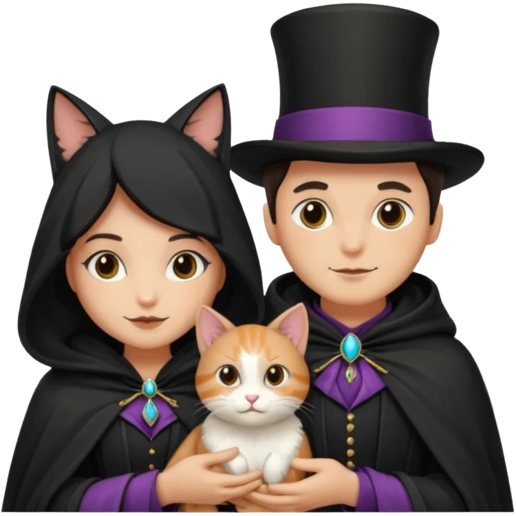 magician couple and their pet cat emoji