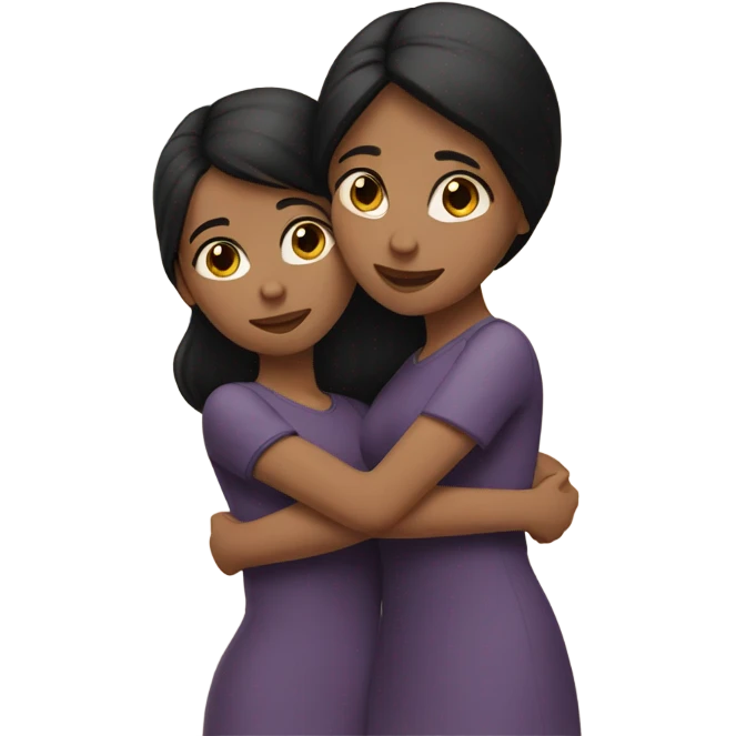 Sisters dark hair hug emoji