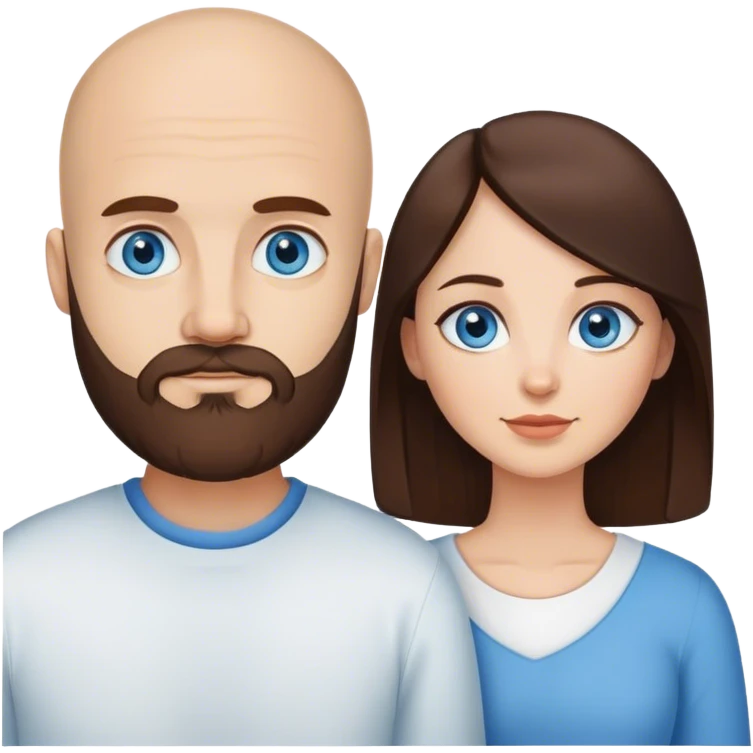 Blue eyed bald bearded husband and brunette brow eyed wife emoji